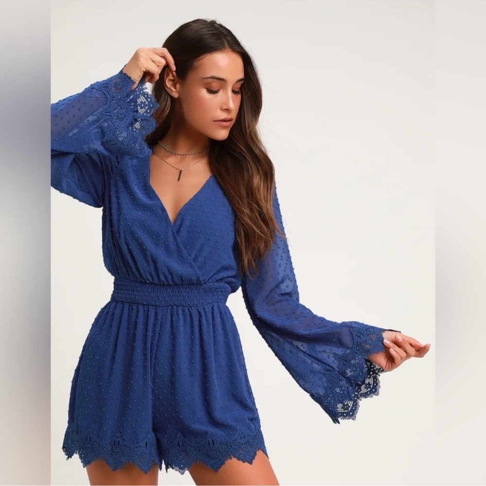 Lulu's Blue Lace Trim Jumpsuit